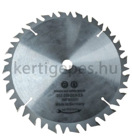 Kemény fémbetétes körfűrészlap - vágótárcsa fűkaszához 250x20x1,8 mm